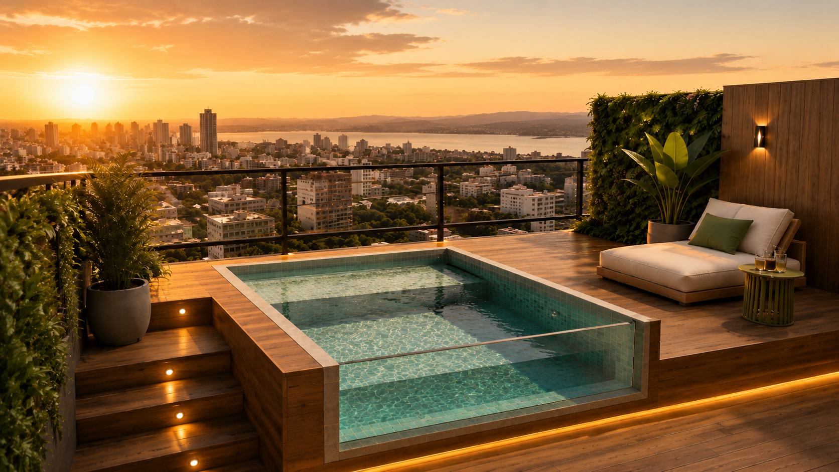 Piscina de alto padrão em área externa